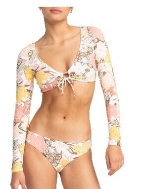 Roxy White Top with Multicolor Floral Trim